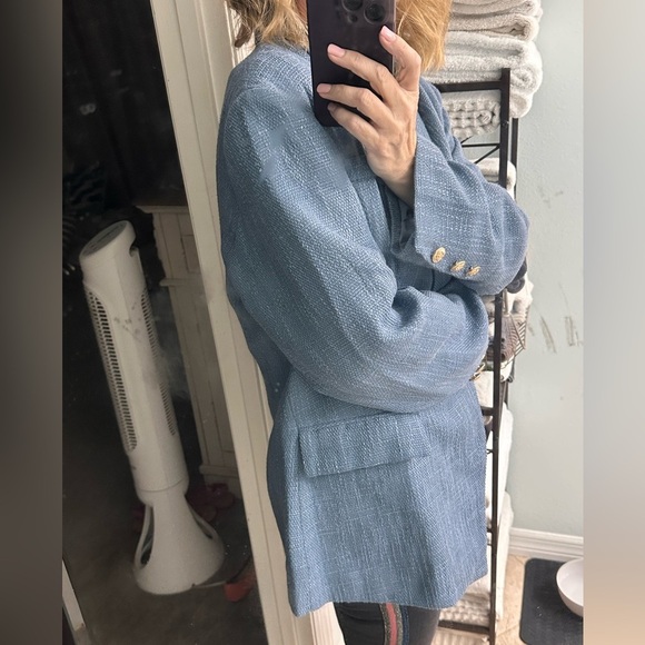 Unbranded Nubby Tweed Slate Blue Blazer With Gold Buttons Very Chic!! Sz XL - Picture 6 of 15